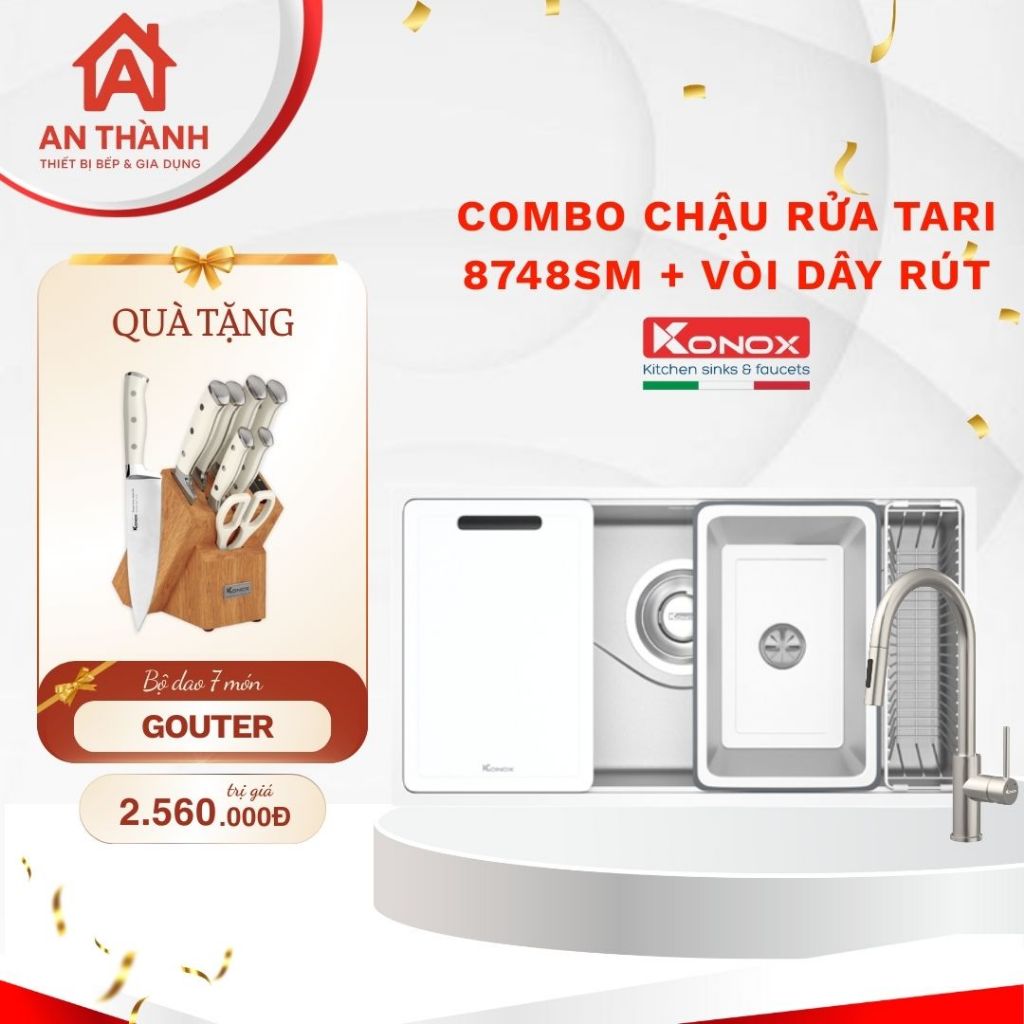 Chậu rửa bát Konox Tari 8748SM - Inox 304 Chống Oxi Hóa Sang Trọng Hiện Đại