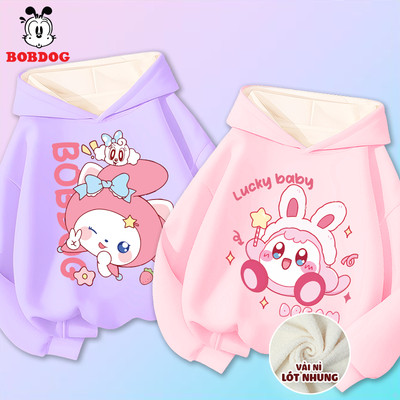 Áo hoodie cho bé gái BOBDOG, áo mùa đông bé gái chất nỉ nhung ấm áp in hình thỏ melody dễ thương