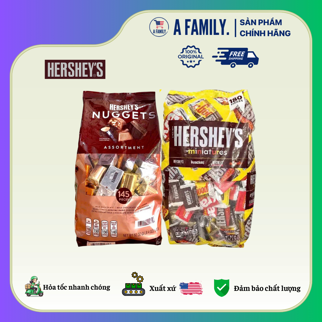 SOCOLA HERSHEY’S NUGGET'S MINIATURES CHOCOLATE  Assortment 180 VIÊN, 145 VIÊN