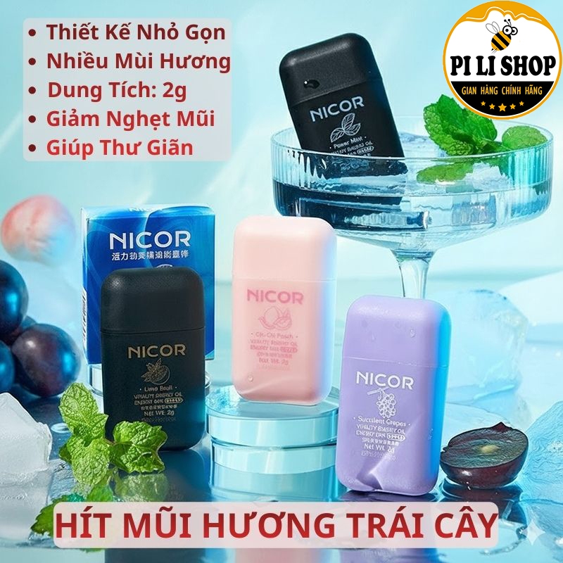 Ống Tinh Dầu Hít Mũi Nicor 2 Đầu Hương Trái Cây Thơm Mát, Ống Hít Mũi Mini Thông Thoáng Sảng Khoái