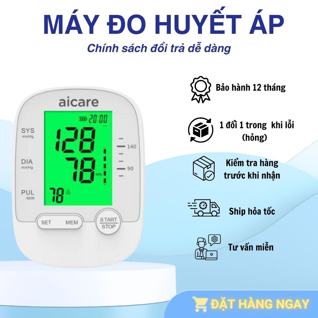 Máy Đo Huyết Áp AICARE Chính Hãng, Đo Bắp Tay Tự Động, Đo Nhanh Dễ Sử Dụng Có Bảo Hành, Nhỏ Gọn, Dễ 