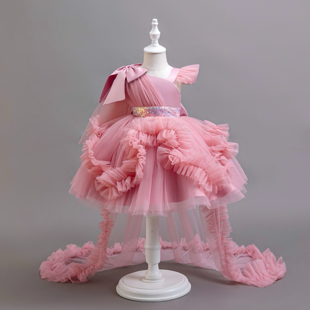 ✨ Đầm Công Chúa Hoa Có Đuôi Dài Cho Bé Gái – Váy Voan Dự Tiệc Sang Xinh ✨ H236