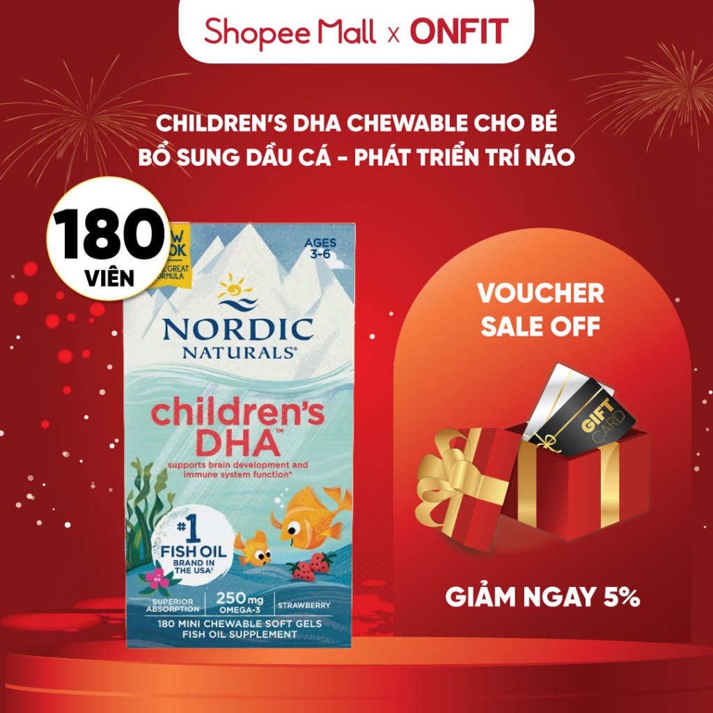 Viên Dầu Cá Cho Bé Nordic Naturals Children's DHA Vị Dâu, Sáng Mắt, Phát Triển Trí Não | ONFIT