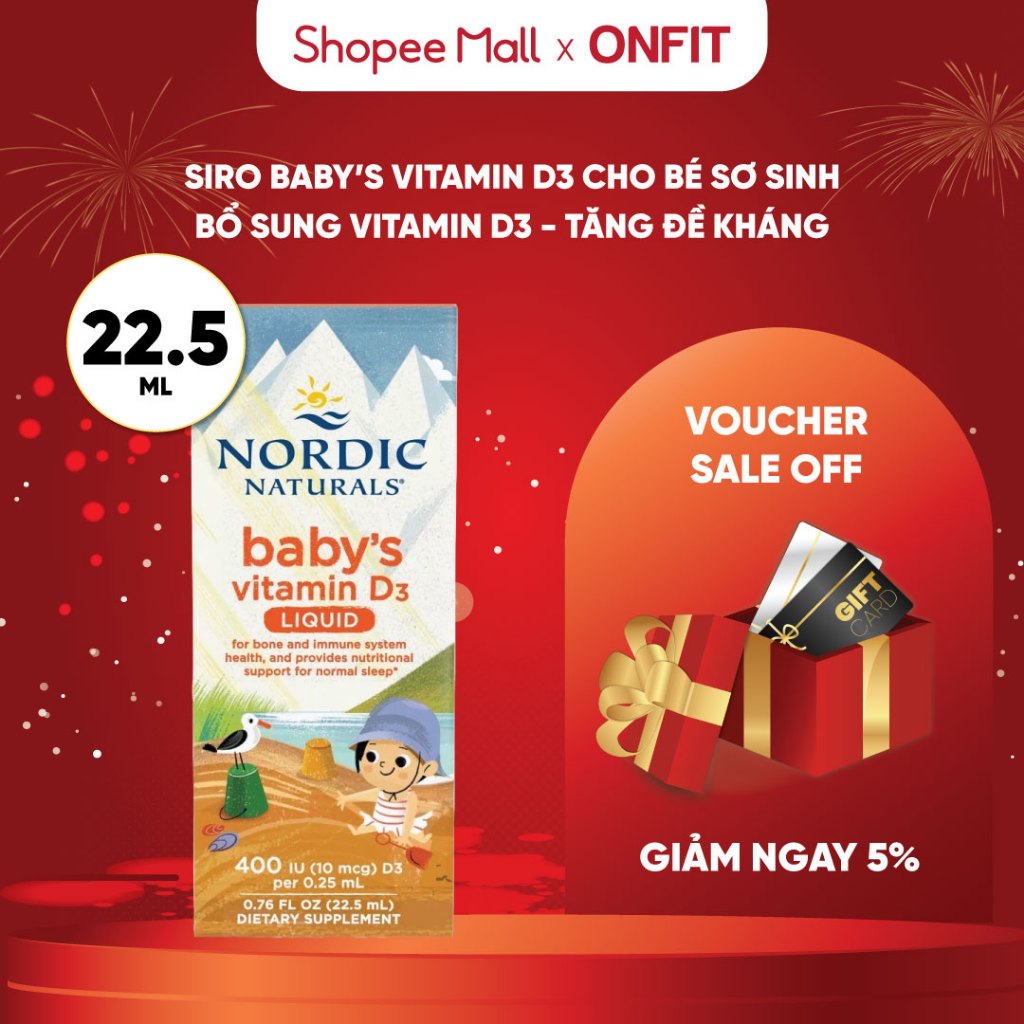 Nordic Naturals Babys Vitamin D3 Liquid (22,5ml) Bổ Sung Vitamin D3 Phát Triển Xương và Răng Cho Bé 