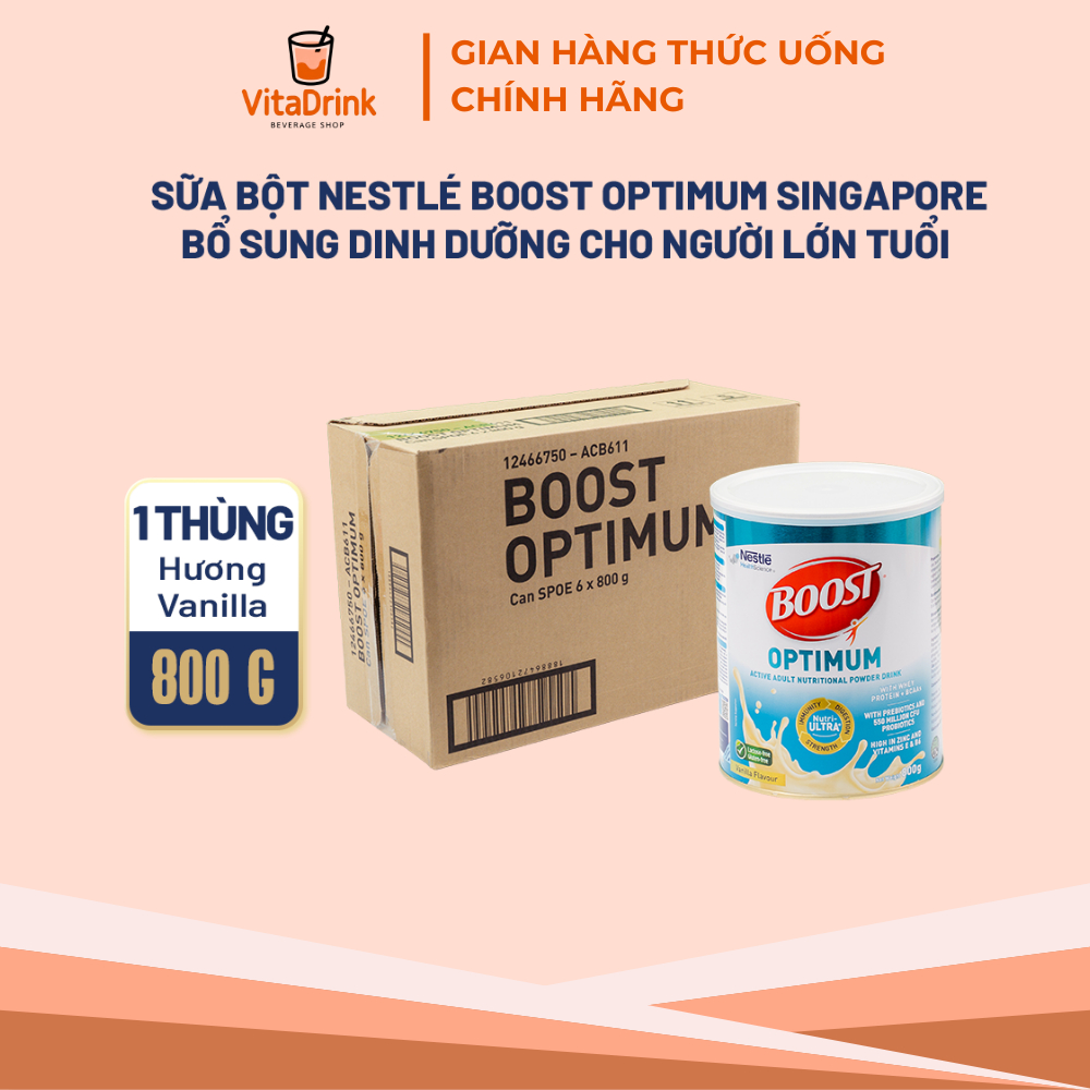 Thùng Sữa Bột NESTLÉ BOOST OPTIMUM Singapore Bổ Sung Dinh Dưỡng Cho Người Lớn Tuổi - 6 Lon 800G