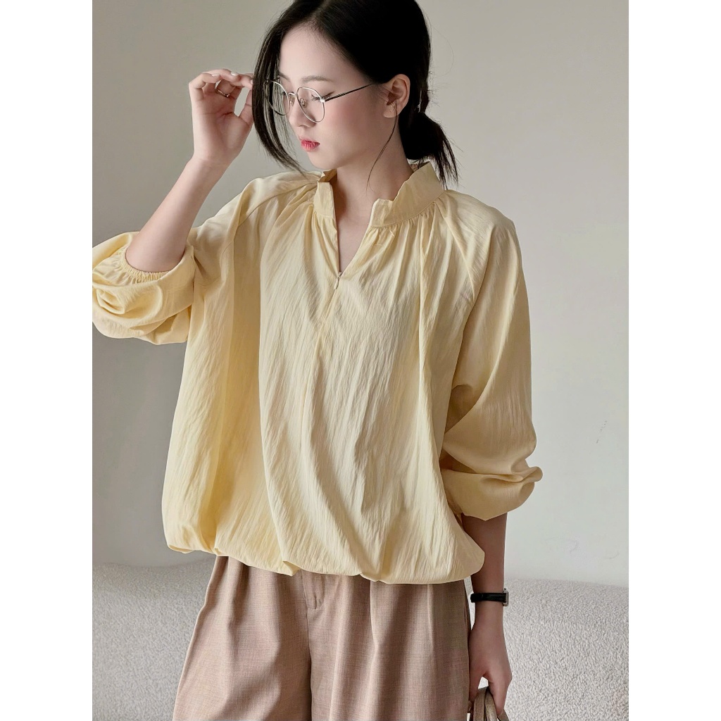 Áo sơ mi khoá cổ trụ chất gió Miho House | BigBuy360 - bigbuy360.vn
