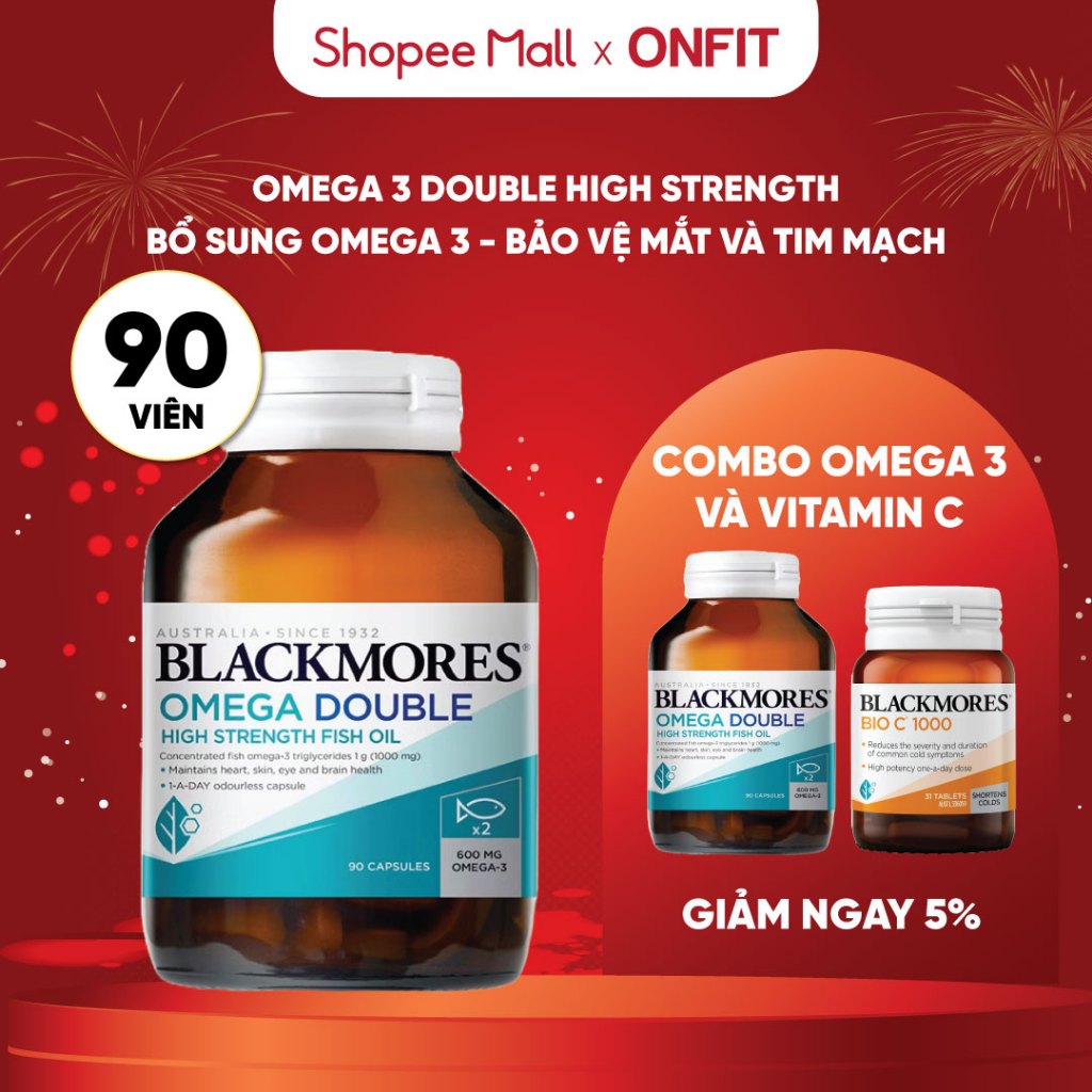 Viên Uống Dầu Cá Omega 3 Blackmores Omega Double High Strength Fish Oil, Dầu Cá Cô Đặc Tinh Khiết | 