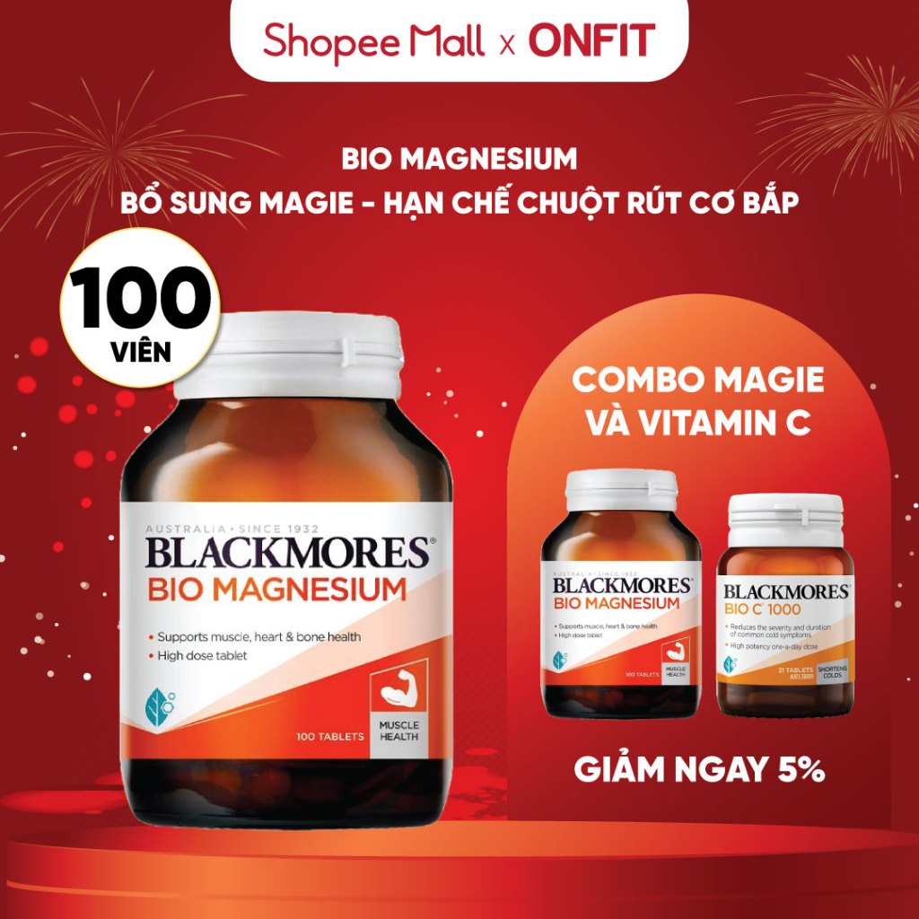 Viên Uống Bổ Sung Magie Blackmores Bio Magnesium (100 Viên) Phục Hồi Cơ, Giảm Stress | ONFIT