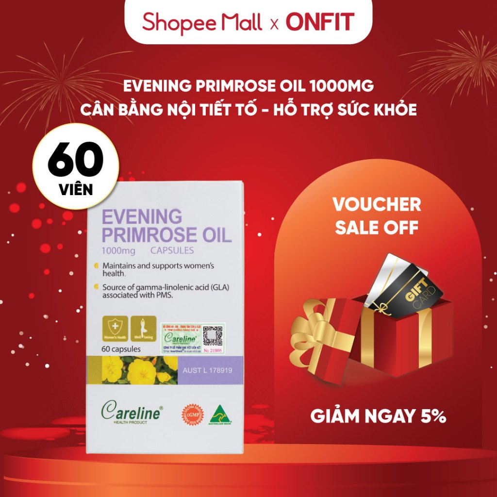 Viên Uống Tinh Dầu Hoa Anh Thảo Ép Lạnh Careline Evening Primrose Oil 1000mg (60 Viên) ONFIT