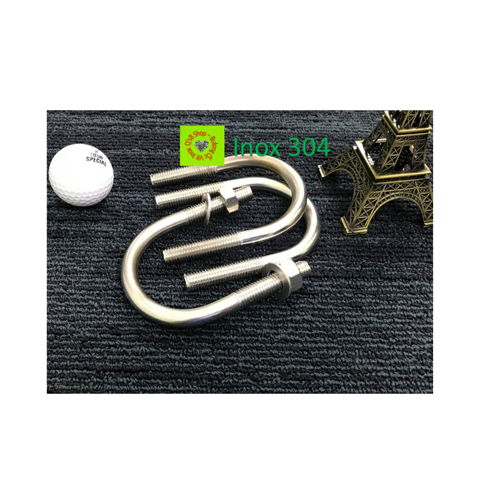 Ubolt inox size 10 (bán theo bộ Thân+ 2 ecu + 2 long đen phẳng ) , cùm chữ u inox, inox 304