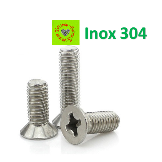 Vít pake đầu bằng inox size M5 (Bộ TEPV) , ốc 4 cạnh đầu  non inox, ốc vặn tua vít đầu bằng thân bul