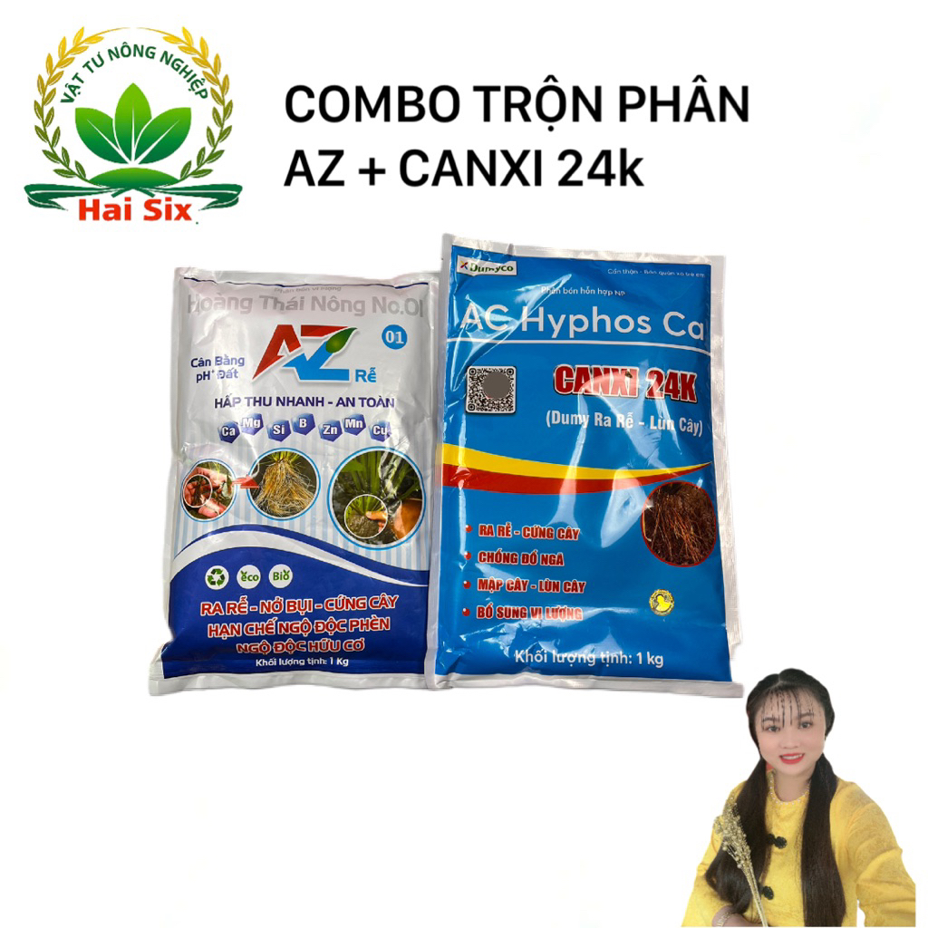 COMBO Phân bón hữu cơ AZ 1kg + CANXI 24k 1kg sử dụng 1hecta