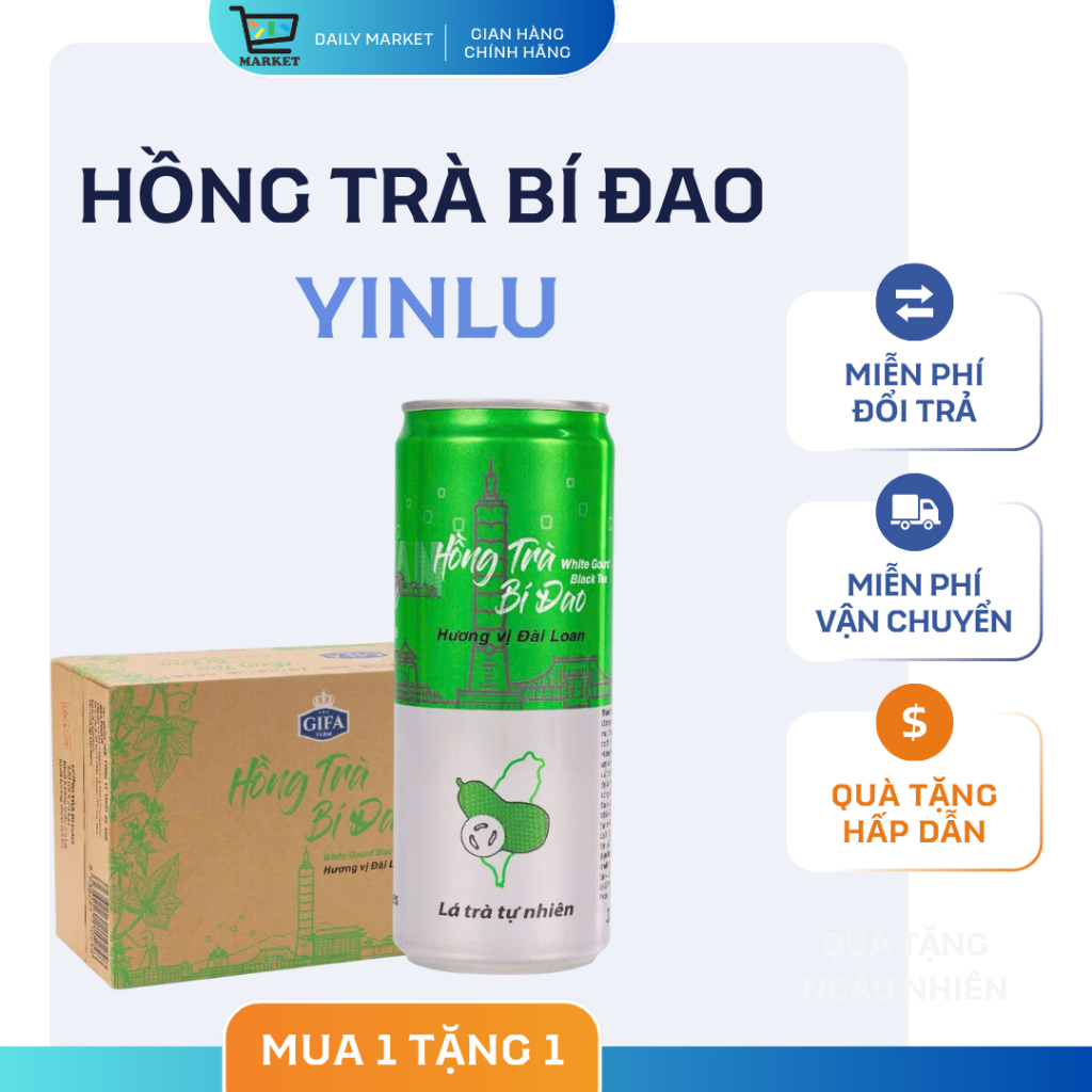Thùng 24 Lon Hồng Trà Bí Đao GIFA 320ml – White Gourd Black Tea Đài Loan, Giải Khát Thanh Mát