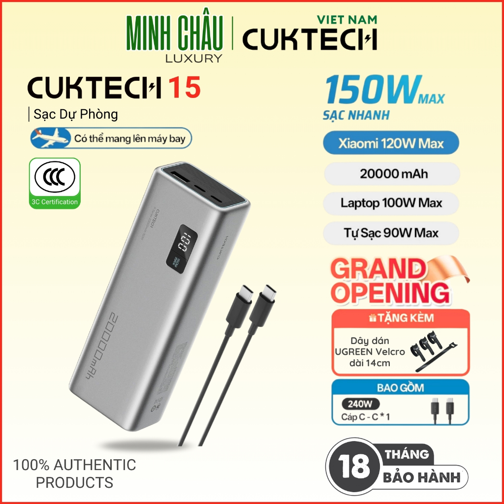 Pin Sạc Dự Phòng CUKTECH Sạc Nhanh 150W 20000mAh Hỗ Trợ Xiaomi 120W Laptop 100W Samsung 45W iP 16/15