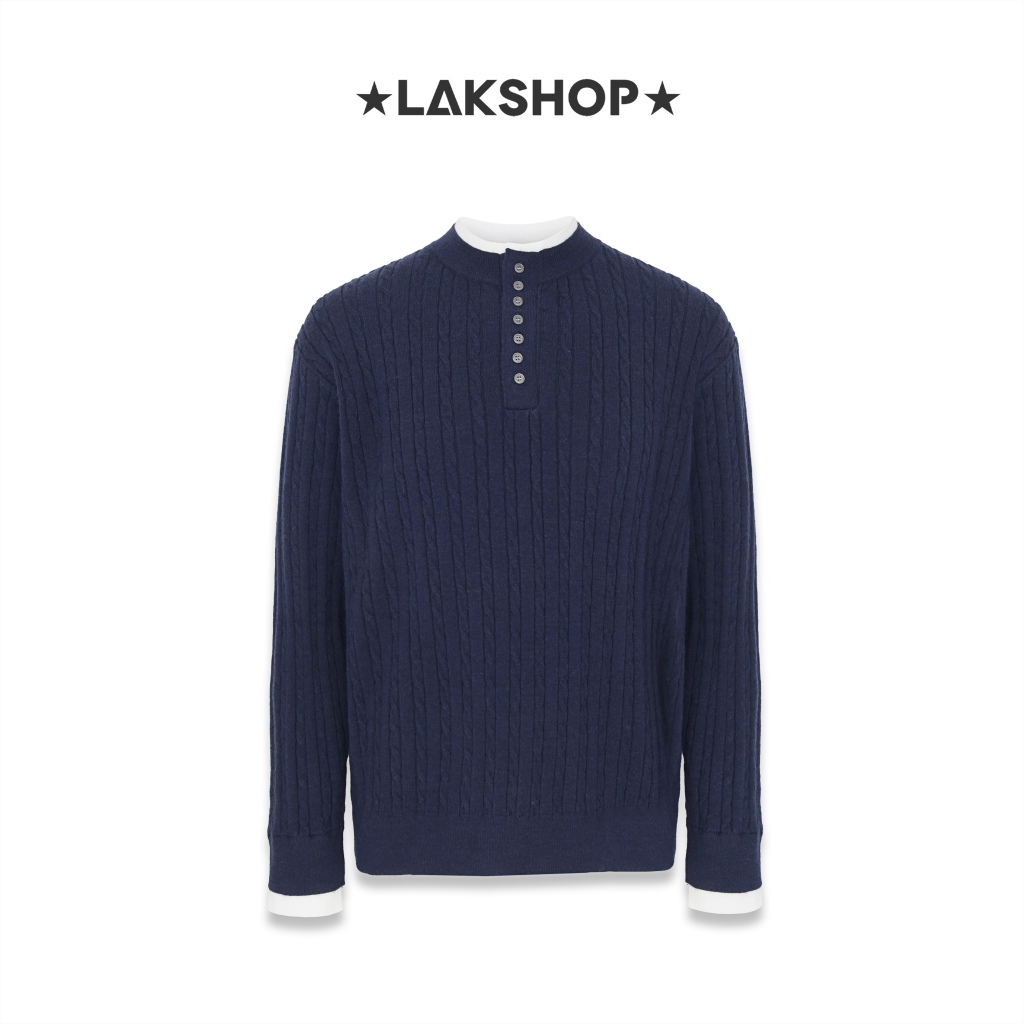 Áo Navy Double Neck Twisted-cable Sweater