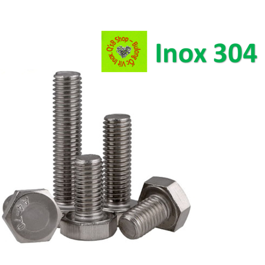 Bulong lục giác ngoài ren suốt size 5, ốc inox , bulong inox, inox 304