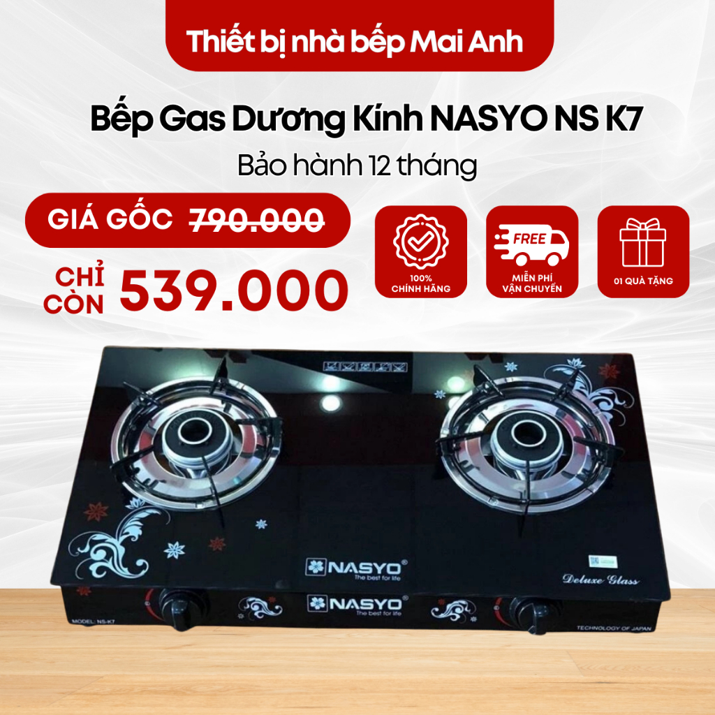 Bếp Gas Đôi NASYO NS K7 Mặt Kính Việt Nhật Việt Thái Cao Cấp Bếp Ga Gia Đình Siêu Tiết Kiệm Ga