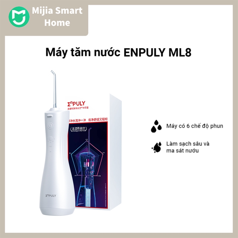 Máy Tăm nước Brushie mini Enpuly ML8 Chống nước IPX7 Pin 90 Ngày , 250ML, áp suất nước 140PSI, 2 vòi