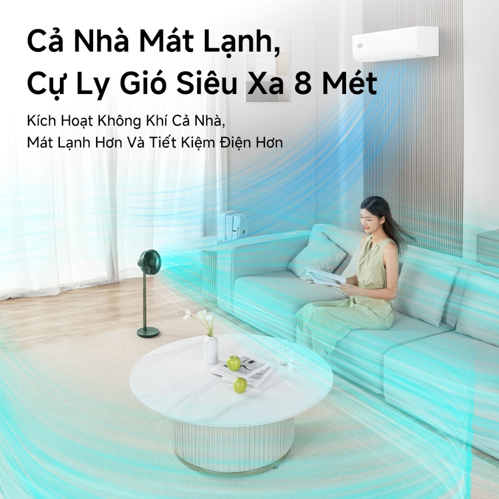 Quạt bàn JisuLife, pin 8000mAh, dùng 28h, sạc được, có thể kéo dài, quạt sàn đứng | BigBuy360 - bigbuy360.vn