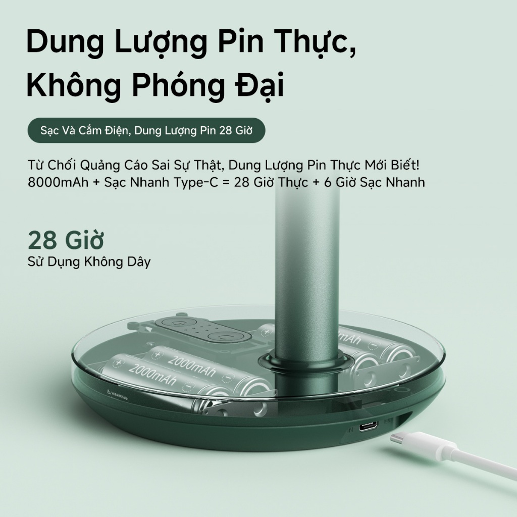 Quạt bàn JisuLife, pin 8000mAh, dùng 28h, sạc được, có thể kéo dài, quạt sàn đứng | BigBuy360 - bigbuy360.vn