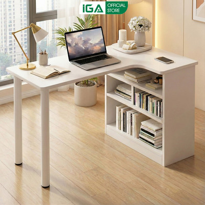 Bàn làm việc chữ L kèm kệ sách decor không gian phòng hiện đại - GM232