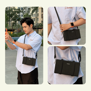 [Tặng khăn] Túi đeo chéo unisex dạng hộp cứng đen trơn Deamos da PU chống nước TD01