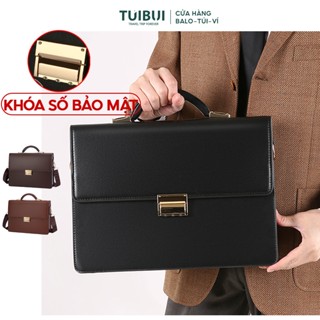 Cặp da nam công sở văn phòng giám độc đựng máy tính laptop giấy tờ  A4 khóa số bảo mật da PU chống nước trầy xước