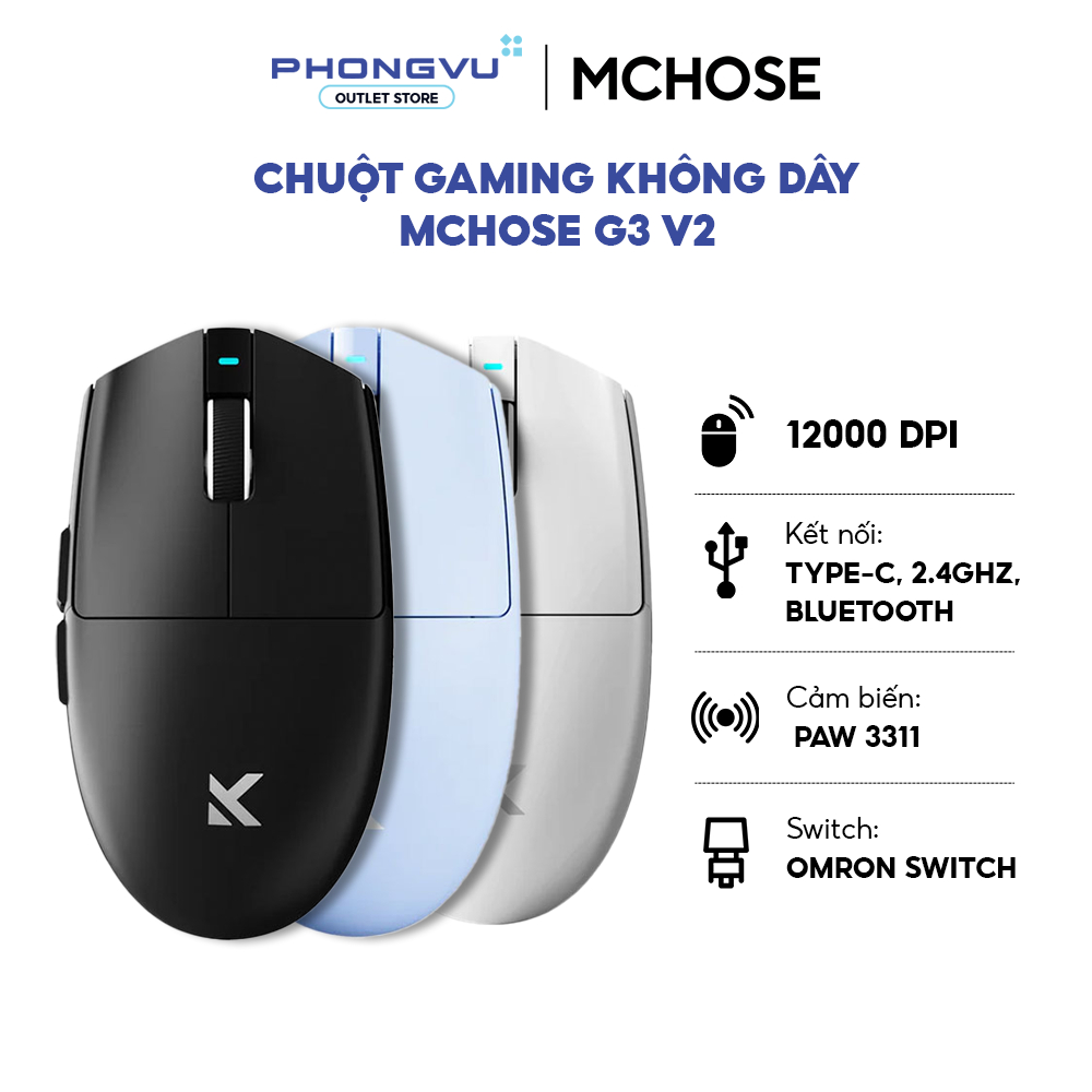 Chuột Gaming Không Dây MCHOSE G3 V2 - Cảm Biến PAW3311 - 26.000 DPI - Bảo Hành 12 Tháng