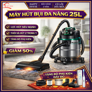 Máy hút bụi công nghiệp, gia đình công suất lớn 1600W, dung tích 25L tích hợp 3 chế độ Khô - Ướt- Thổi, bảo hành 3 năm