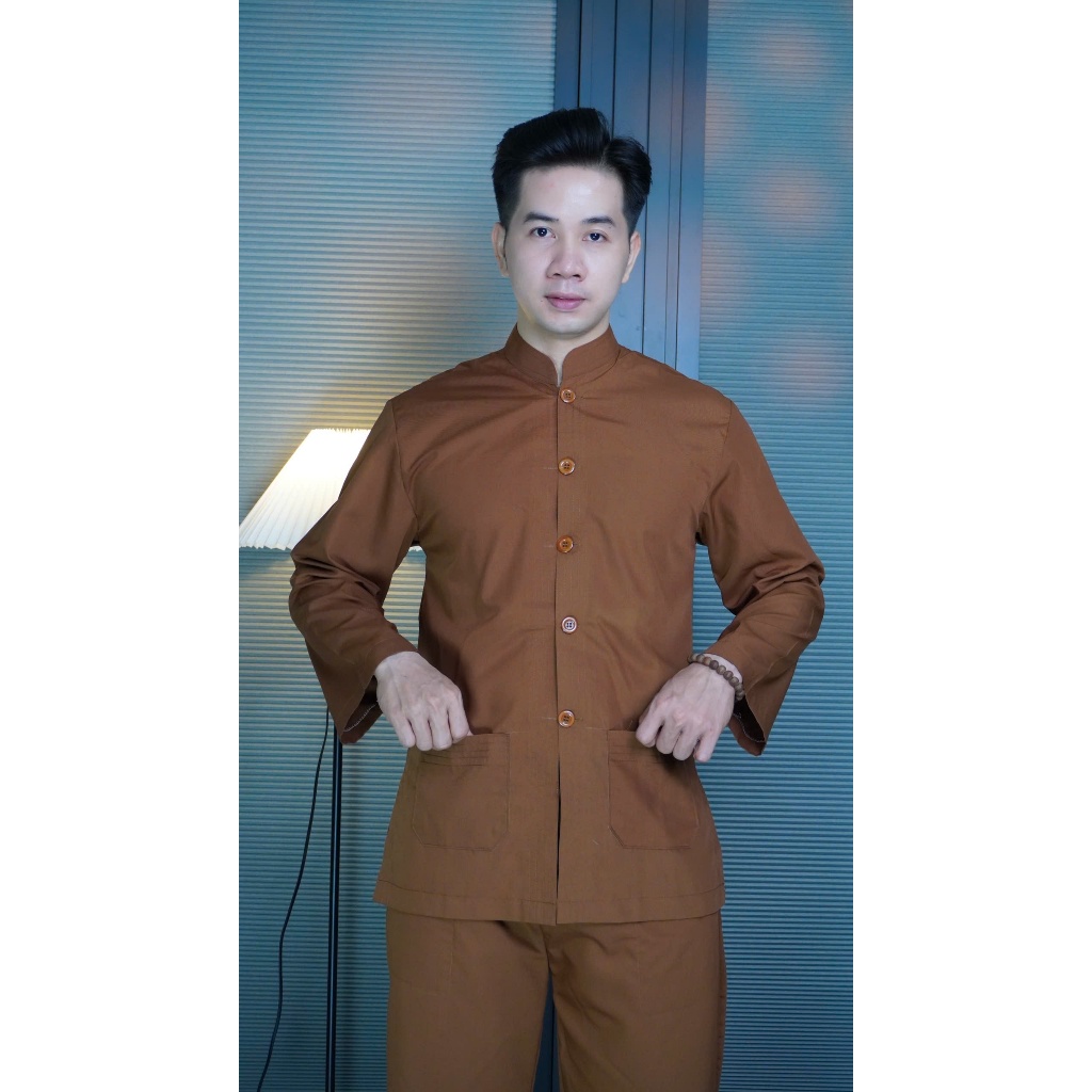 ĐỒ LAM ĐI CHÙA Mẫu LÃNH TỤ NAM CÚT NHỰA DÀNH CHO PHẬT TỬ