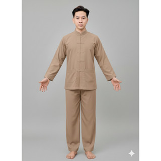 Đồ Lam Đi Chùa Lãnh Tụ Nam nút cây chất vải kate mềm dành cho phật tử