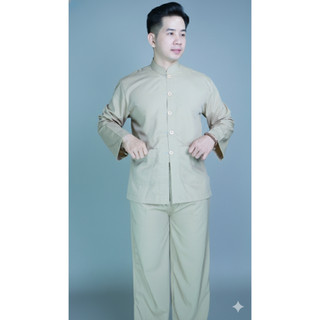 ĐỒ LAM ĐI CHÙA Mẫu LÃNH TỤ NAM CÚT NHỰA DÀNH CHO PHẬT TỬ