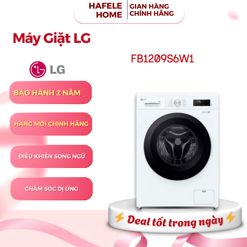 Máy Giặt Lồng Ngang LG FB1209S6W1 - 9kg - Công Nghệ Hơi Nước Steam - Giảm Nhăn - Kháng Khuẩn - EEH