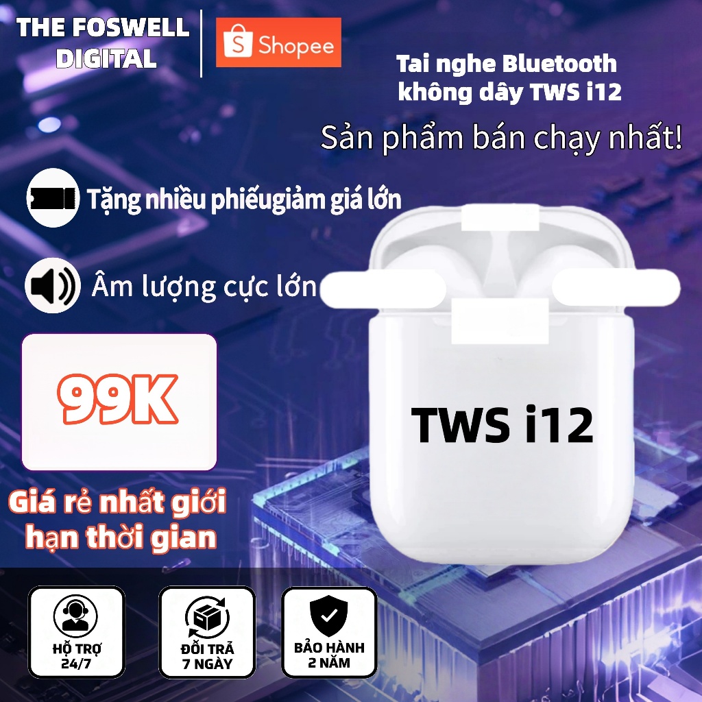Tai nghe Bluetooth không dây TWS i12 có hộp đựng họa tiết dễ thương và micro di động