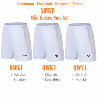 Quần thể thao Trắng Nam Nữ, vải thun co giãn, có 2 túi, dây cột, logo thêu nhiều mẫu chọn lựa, cao cấp, dày dặn (QWK1)