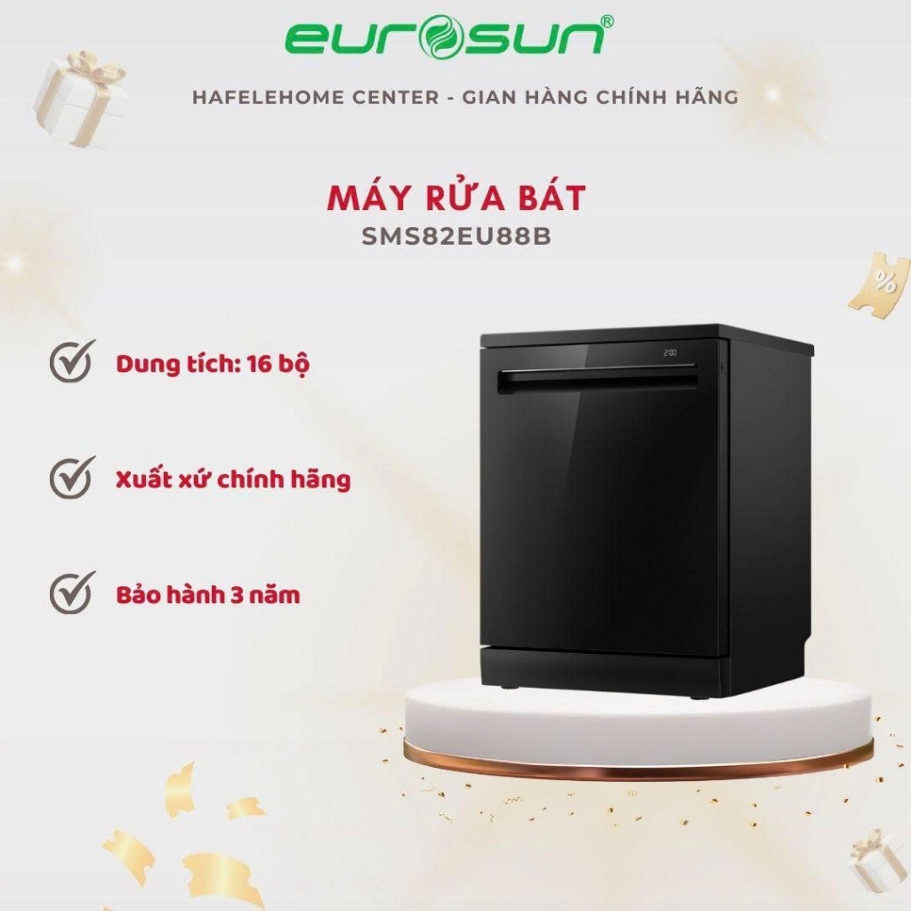 Máy Rửa Bát Eurosun SMS82EU88B - Độc Lập, Dung Tích Lớn, Rửa Sạch Mạnh, Tiết Kiệm Nước