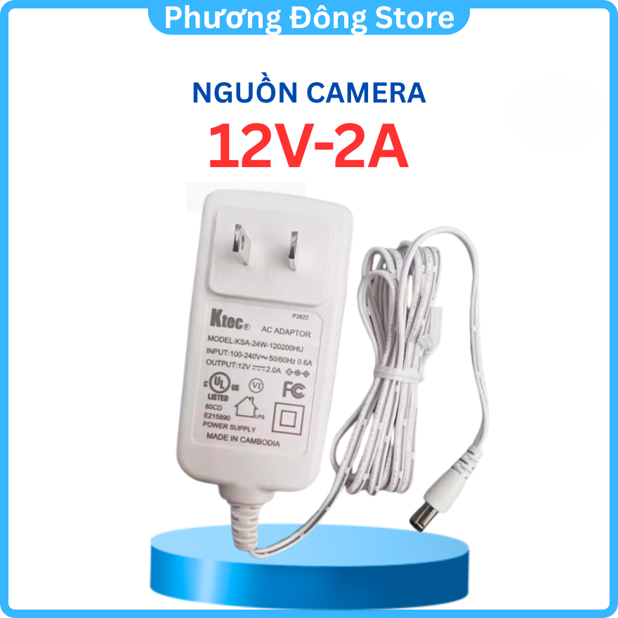 Nguồn Camera 12V 2A KTEC dùng cho Wifi, Modem, Camera