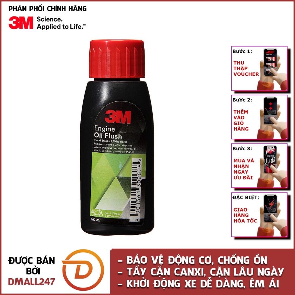 Phụ gia nhớt vệ sinh động cơ xe máy 3M 50ml 3M-EOF50 - Tẩy cặn carbon, súc động cơ