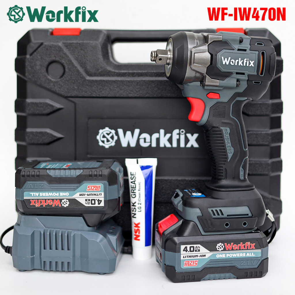 Máy siết bulong Workfix-IW470BL Màu Xám, Lực Siết 470Nm, Tặng Kèm 25 món phụ kiện