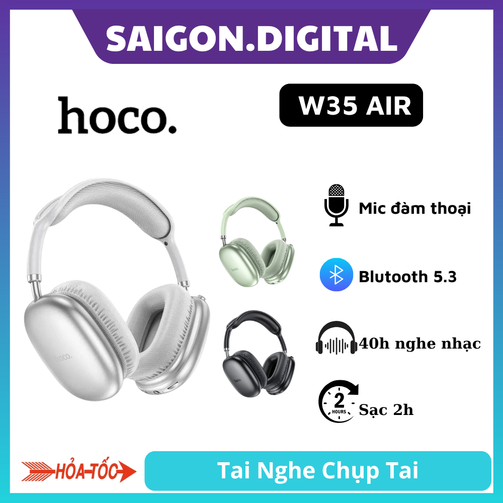 Tai nghe chụp tai bluetooth Hoco W35 Air - Pin trâu 40h nghe nhạc - Có mic đàm thoại  - BH12 tháng