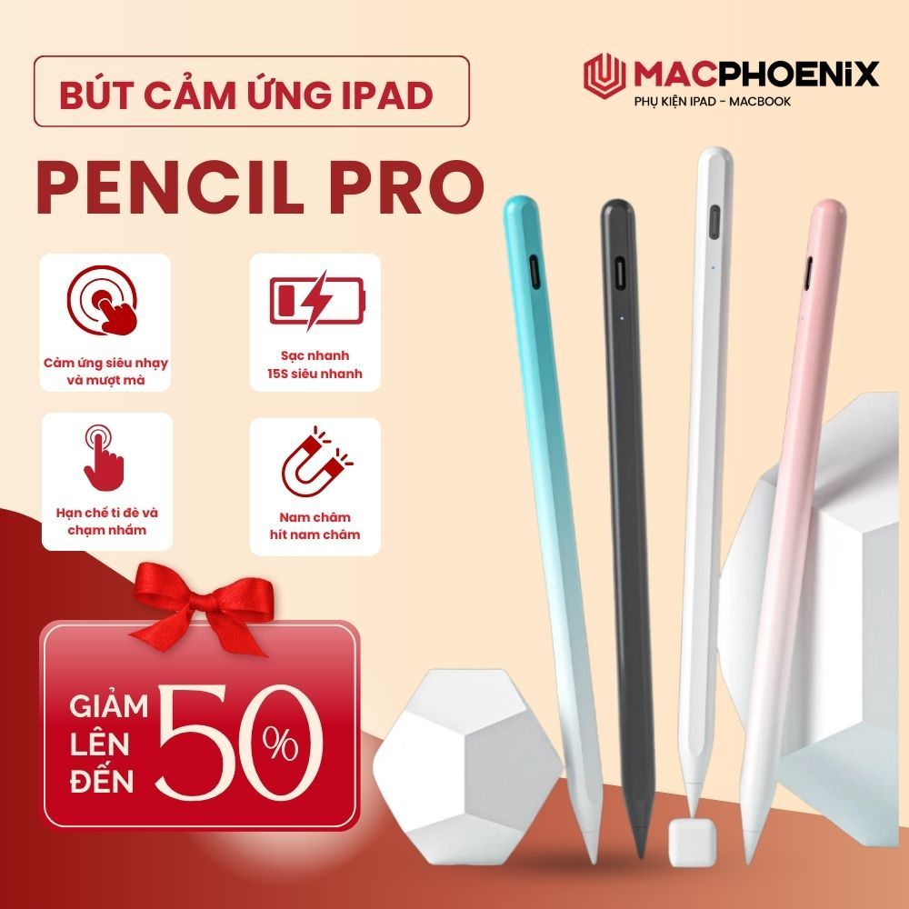 [Mở Bán - Tặng ngòi 200k] Bút Cảm Ứng Pencil Màu Gradient Cá Tính iPad Gen/Air/Pro 2018+ Macphoenix AP04