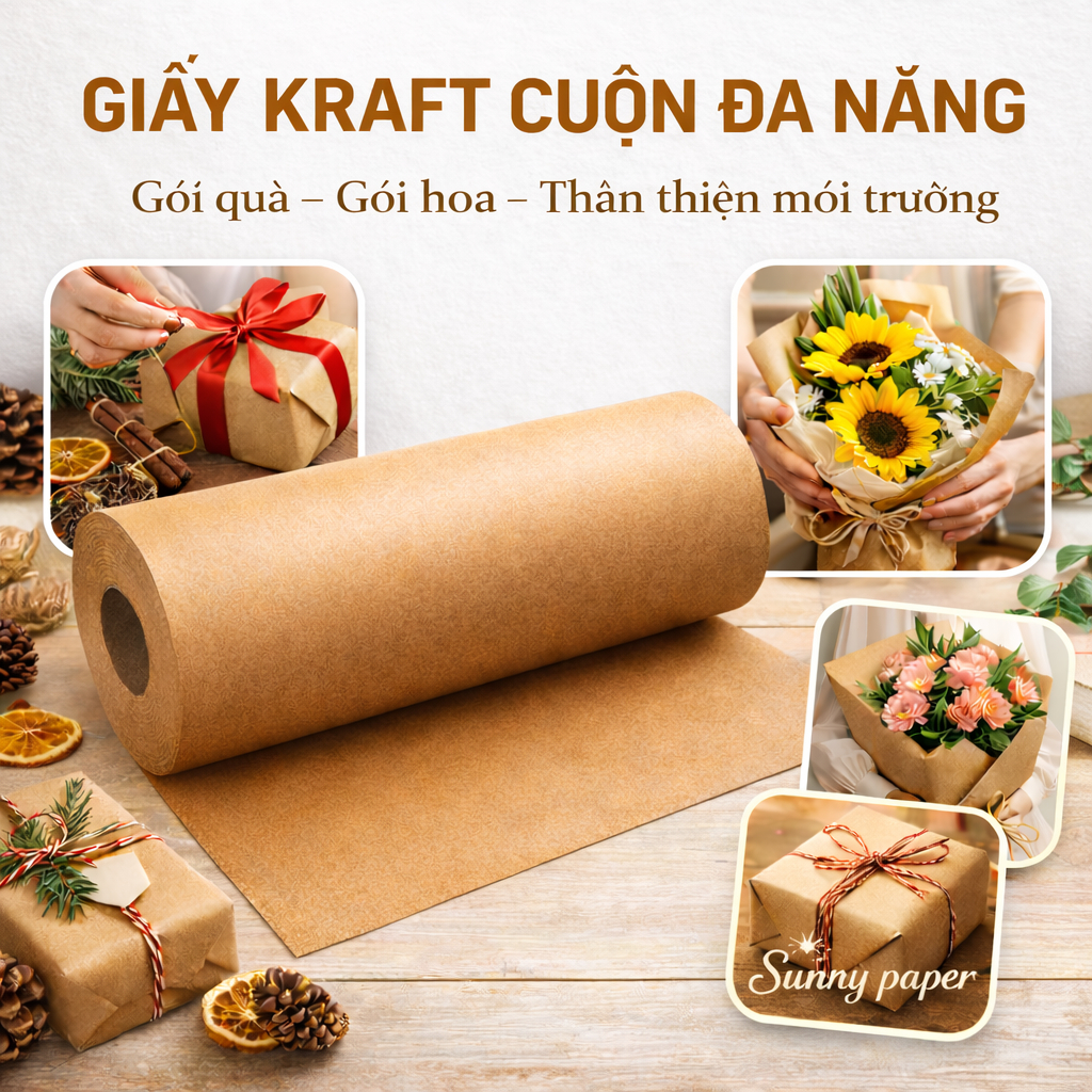 Giấy Kraft Cuộn 1kg | Khổ 30/70cm | Giấy Xi Măng Nâu Dày Mịn Dai | Gói quần áo, Gói Hoa, Quà, Gói rau, Gói Hàng Online