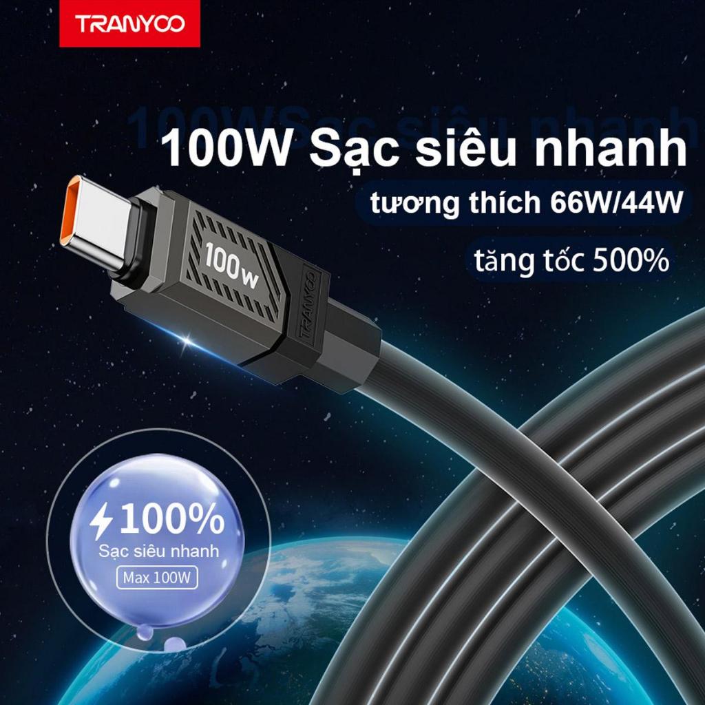 Cáp Sạc Nhanh CC-2 Sạc Nhanh Tối Đa 100W Chuẩn PD 100W Silicon Siêu Dẻo | TRANYOO VN STORE