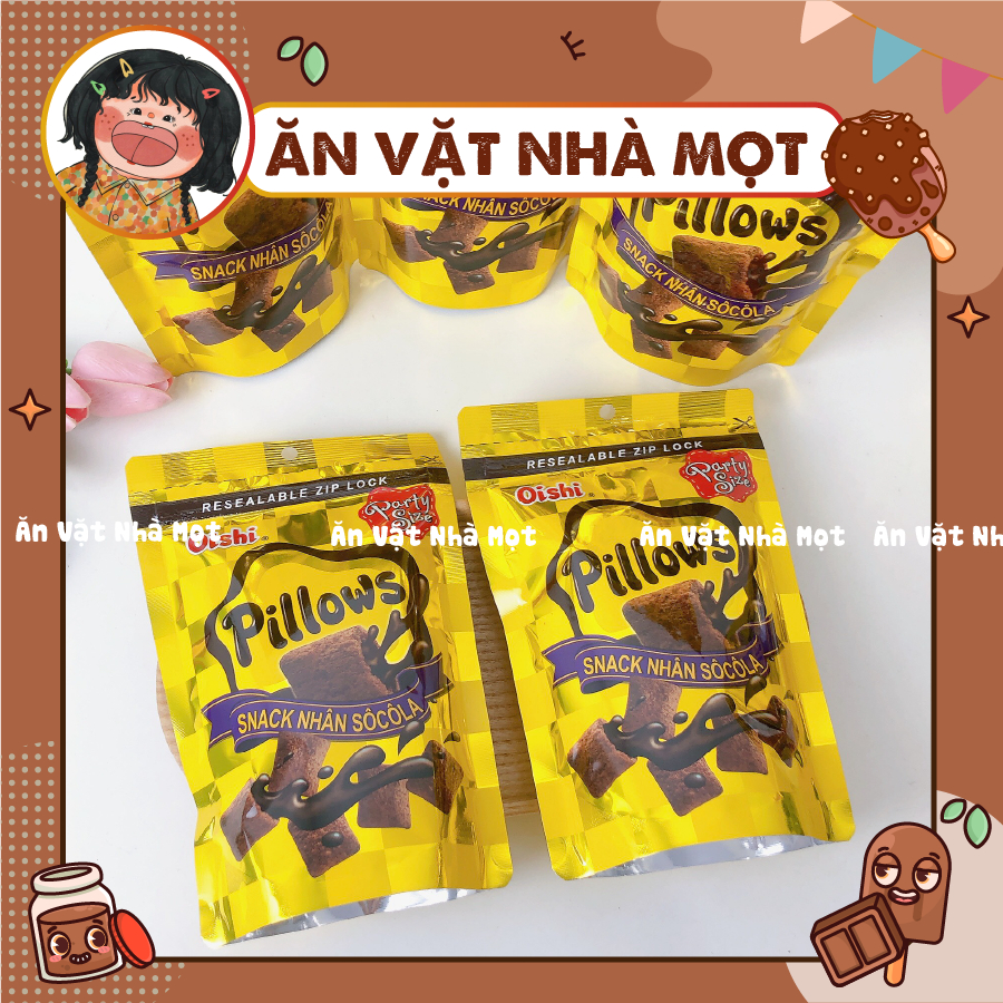 Snack Pillows Oishi Nhân Socola (GÓI LỚN 80G), Bánh Nhân Kem Oishi, đồ ăn vặt