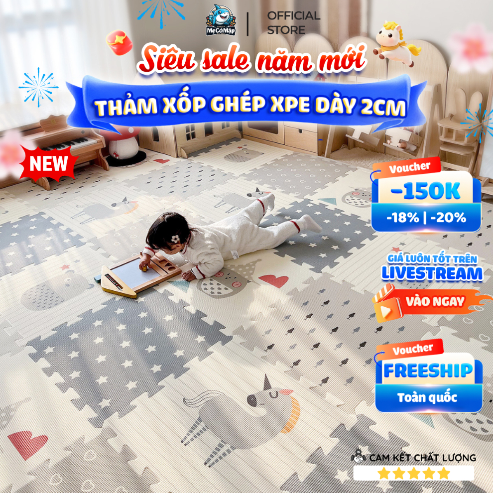 Thảm Xốp Lót Sàn XPE Pakey Siêu Êm Dày 2cm, Thảm Ghép Cho Bé Tập Bò Có Vân Chống Trượt Dễ Dàng Vệ Sinh