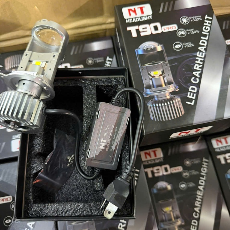 Đèn Pha Led Bi Cầu T90 Pro New 2024 H4 90w Có Viền Cắt Trói Ánh Sáng Trắng