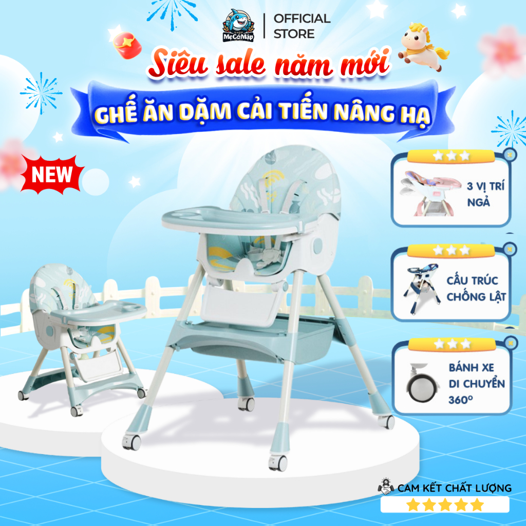 Ghế Ăn Dặm Cho Bé Pakey - Ngả Lưng, Gấp Gọn Nâng Hạ Độ Cao Dễ Dàng