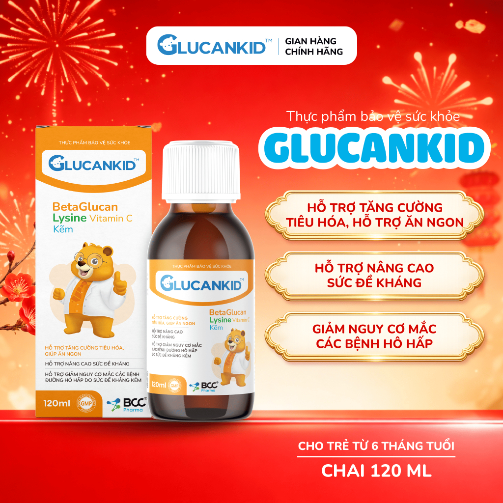 TPBVSK Glucankid - Siro ăn ngon tăng đề kháng, giảm nguy cơ mắc bệnh hô hấp cho trẻ