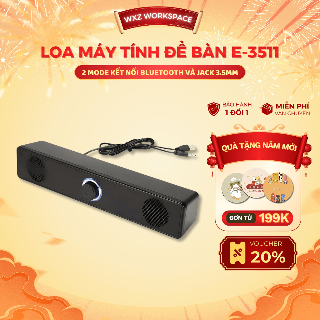 Loa Bluetooth E-3511 Loa Kép Công Suất 6W, Bass Mạnh, Kết Nối Không Dây Cho PC Laptop Điện Thoại