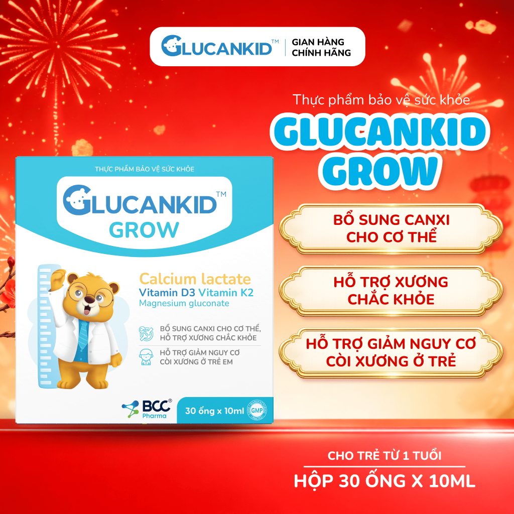 TPBVSK Glucankid Grow - Canxi nano hữu cơ hỗ trợ bổ sung canxi, hỗ trợ giảm nguy cơ còi xương cho bé